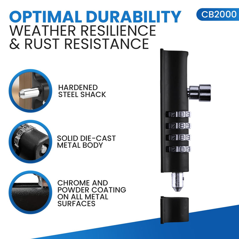 Combi-Bolt 4-Digit Combination Sliding Bolt Gate Lock, Secure Gates, Sheds, Windows, Doors, Barns, Fences, Iron or Wooden Gates, Equipment, Tools, Backyards, Livestock, and More (CB2000-BLACK) 1PK Black