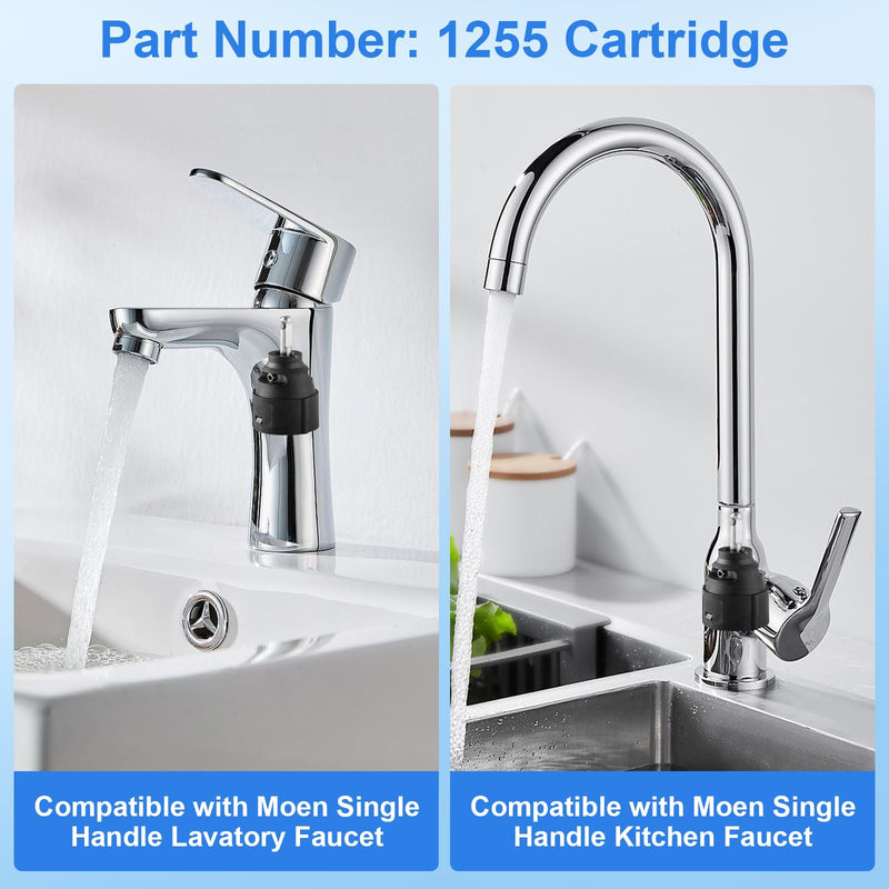 1255 Cartridge Replacement for Moen Single Handle Kitchen Lavatory Faucet, Stainless Steel Valve Stem Faucet Parts Leak-Proof with Hex Wrench 1255