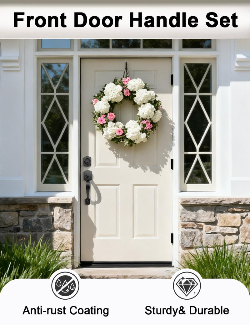 Camelot Trim Lower Half Entry Handleset and Deadbolt Set Matte Black, Upgated Entry Door Handle with Door Knob for Electronic Keypad, Black Front Door Lock Set 1 Pack Black-Deadbolt Set
