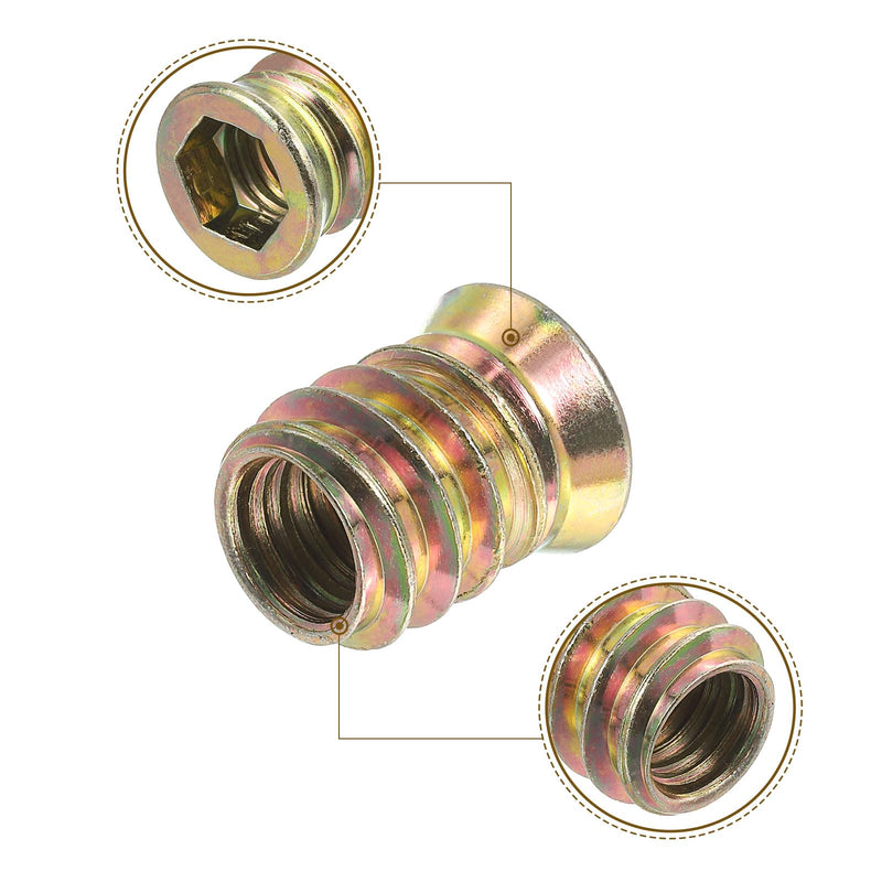uxcell M10x50mm Hanger Bolts, 8pcs 30mm Wood Dowel Screw Self-Tapping Screw with 8pcs M10x20mm Threaded Insert Nuts Interface Hex Socket Drive, for Joint Furniture Legs 8