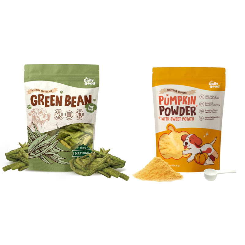 High Fiber Wellness for Dogs – Pumpkin Powder & Green Bean Chips – Natural Digestive Support, Low-Calorie Treats & Food Topper – Grain-Free