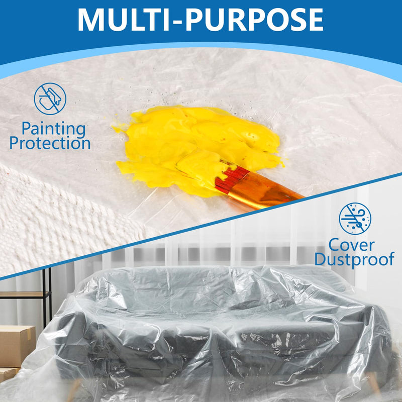 8 Pieces Plastic Drop Cloth for Painting, 9 x 12 Feet Painters Plastic, Waterproof Clear Plastic Tarp, Dustproof Plastic Sheeting for Furniture Cover 8 Pack