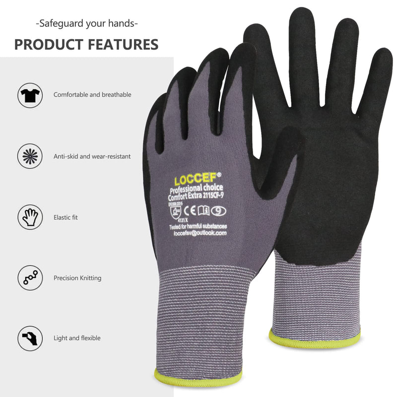 Work Gloves MicroFoam Nitrile Coated-6 Pairs,Seamless Knit Nylon Gloves,Gray Work gloves 8/M Grey 6-pairs