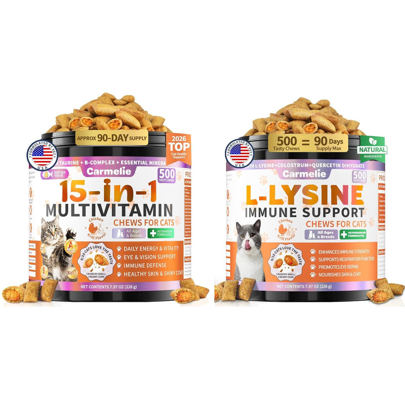 Cat Vitamins & Lysine for Cats, Cat Multivitamin & Immune Support Treats with Taurine, Colostrum, Omega-3 for Skin, Digestion, Respiratory & Daily Wellness, Chicken & Krill Flavor