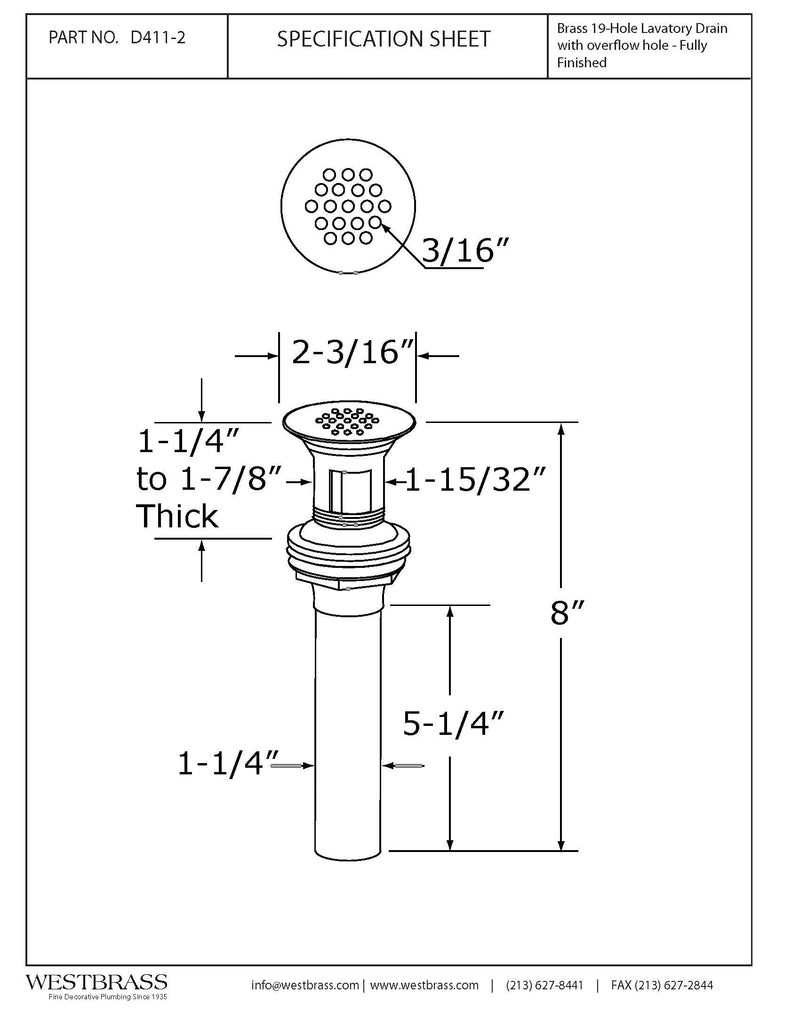 Westbrass D411-2-12 Grid Strainer Lavatory Drain with Overflow Holes - Exposed, Oil Rubbed Bronze