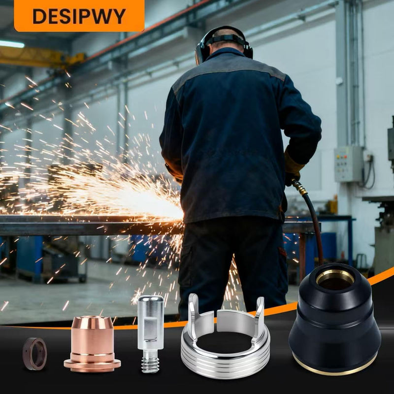 24pcs IPT40/S45 Plasma Cutter Accessories Torch Consumables for CUT-55DS Pro/CUT-65DS Plasma Cutting Equipment-Electrode PR0105/Nozzle Tip PD0102-10/ Shield Cap/Swirl Ring/Stand Off