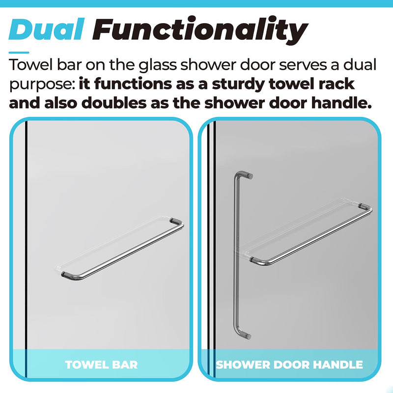 PalpitateC 24" Glass Shower Door Towel Bar fit for Commercial and Residential Glass Doors, Stainless Steel Sliding Shower Door Handle with Chrome Surface Treatment, 1 Pack