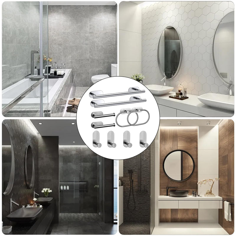 5 Pieces Bathroom Hardware Set,Towel Bar Set Stainless Steel Wall Mounted,Includes 16In Hand Towel Bar, Towel Ring, Robe Towel Hooks,Toilet Paper Holder, Bathroom Towel Rack Set Silvery 5