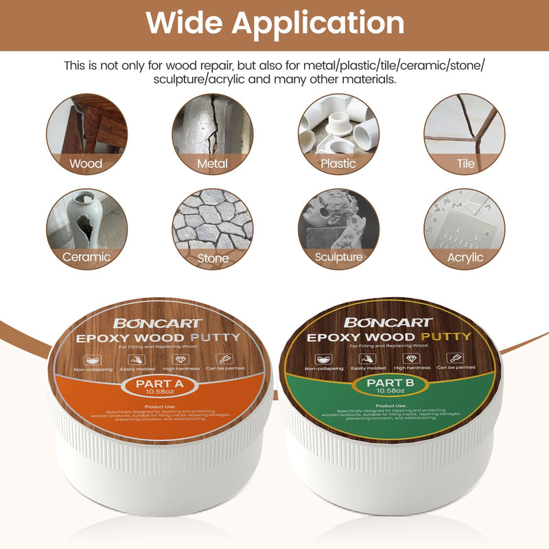 Epoxy Wood Putty, High Strength Wood Filler Putty, Stainable 2-Part Epoxy Putty Filler, 21.16 oz Structural Wood Epoxy Filler Kit, Wooden Furniture Repair Kit for Damaged Wood (White) White