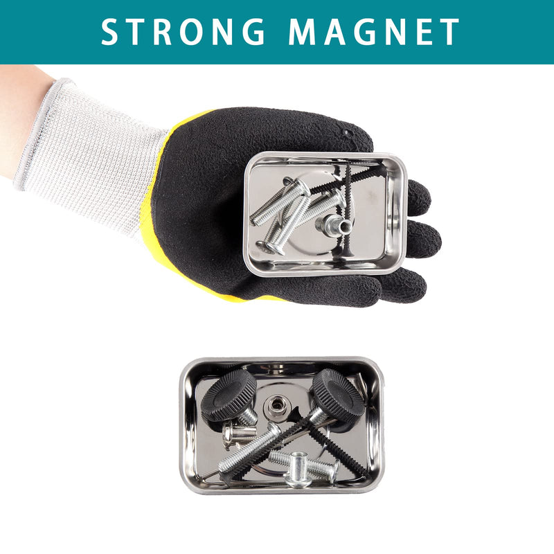 8 Pieces Rectangle Magnetic Trays Set Stainless Steel Magnet Tool Tray Parts Holder for Screws, Sockets, Bolts, Pins, Mechanic's and Automotive 8 Pieces Set (3.7" x 2.5")