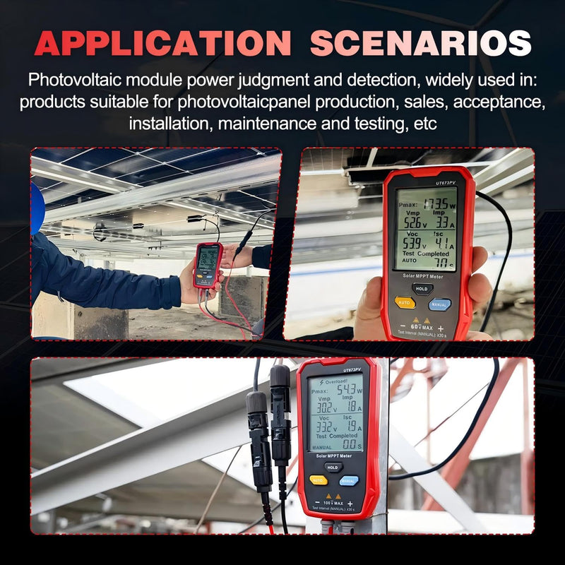 Angchun Solar Panel Tester Meter Photovoltaic Multimeter 800W, Solar MPPT Meter with Large Ultra Clear LCD, Smart MPPT Open Circuit Voltage Troubleshooting Utility Tool for PV Testing