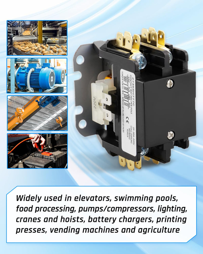C25BNB230B Compact Definite Purpose Contactor, 2 Pole 30A 240VAC 50/60Hz, Air Conditioner Contactor C25BNB230B