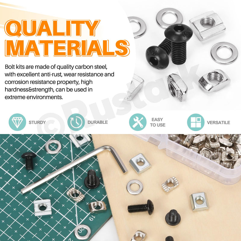 201Pcs 2 Sizes Black M5 T-Nuts Screws Assortment Kit Hammer Head T-Slot Nut T Nut and Screw Kits T Nuts Screws T Slot Nut Head Fastener T Sliding Screw Stud for 2020 Series Aluminum Extrusion