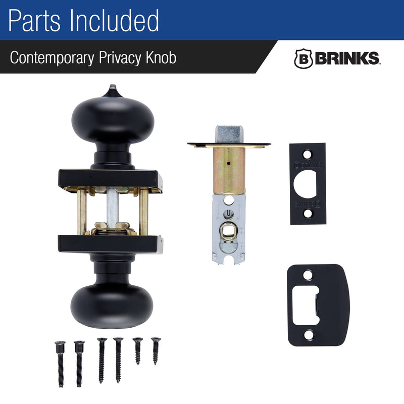 BRINKS – Contemporary Privacy Locking Interior Ball Door Knob, Matte Black - Designed for Sleek and Modern Homes and Blends Seamlessly with Interior Décor (E2436-122) (3 Pack) 3