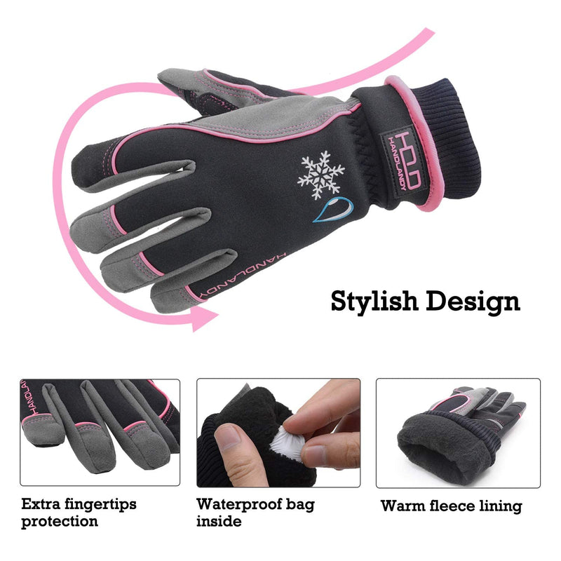 HANDLANDY Waterproof Insulated Work Gloves, 3M Thinsulate Thermal Winter Gloves for Men Women Touch Screen, Warm Ski Snowboard Cold Weather Gloves (Small, Pink) Small Pink-women Size