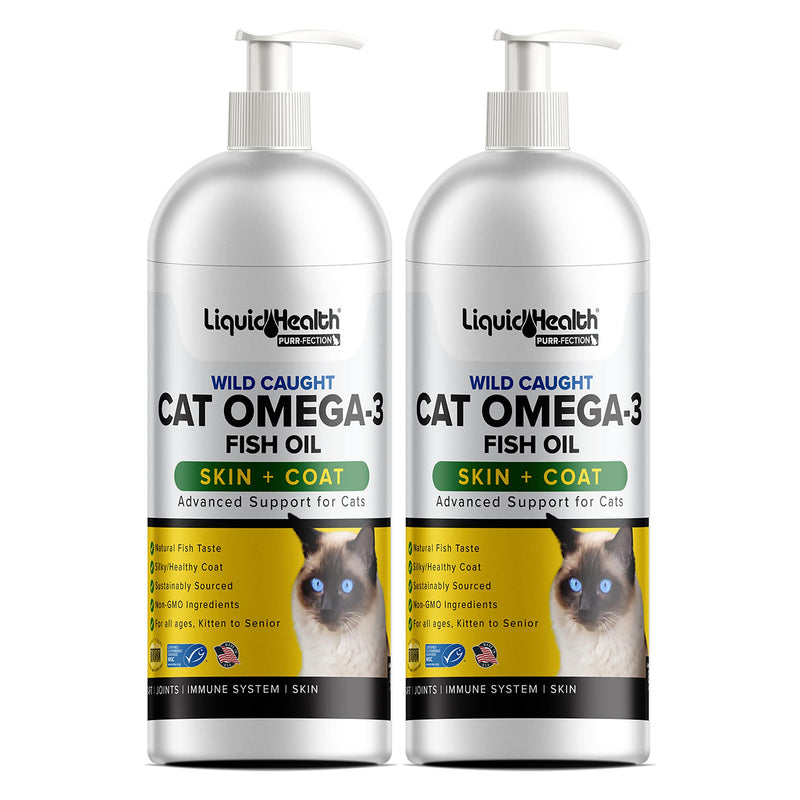 Liquid Health Pets Wild Caught Omega 3 Fish Oil for Cats - Liquid Omega 3 Supplement for Cats with EPA+DPA+DHA - Reduce Itching, Support Joint, Immunity, Brain, Heart Health - Made in the USA (2 Pack) 2 Pack