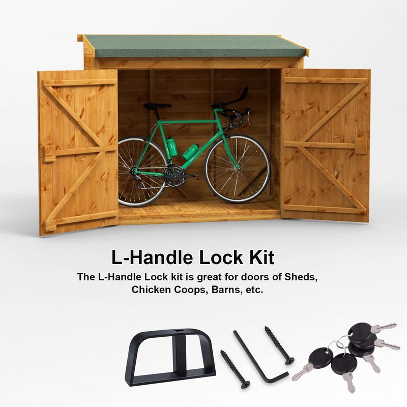 L-Handle Lock Kit,EFFIBUILD Double Shed Door Latch with 5.5" Stem, Lock Matching Set Includes 10 Keys for Sheds Doors, Chicken Coops,Camper, RV, etc(Black).All Keys are Universal. 5.5 inch L 2pcs Black