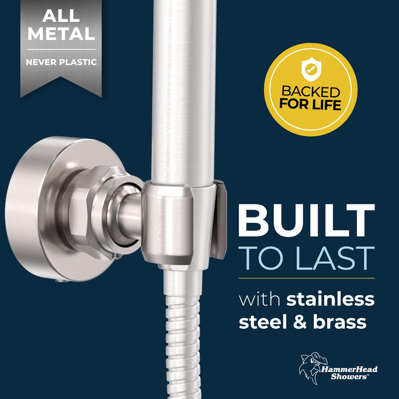 HammerHead Showers® ALL METAL Handheld Shower Head Holder Wall Mount – BRUSHED NICKEL – Adjustable Screw Mounted Shower Wand Holder with Pivot Ball – Shower Hose Holder Fits Most Handheld Shower Heads