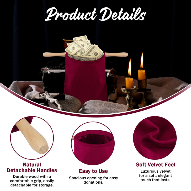 Duuzaoh Church Offering Bags with Removable Wooden Handles, Christian Gifts for Women & Men,Religious Tithe Collection Pouch for Church Services, Communion, Donations(Rose Red 11.8 * 5.7 inch) Rose Red