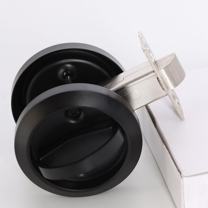 Black Stainless Steel Door Knobs Ring Hidden Recessed Cup DoorKnob Furniture Pulls Flat Door Handles Furnture Door Lock, Door Lock, Home Entry Door Handles Lock with Black Chicago Screws, 1 Set