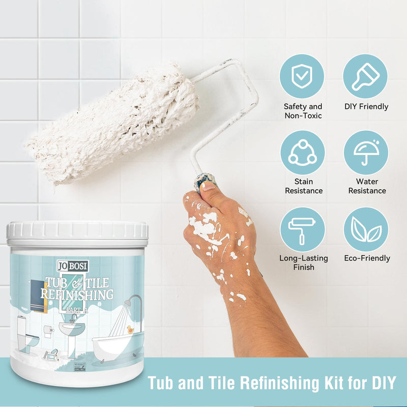 Waterbased Tile Paint and Tile Refinishing Kit 16.0 Fl Oz， Quick-Dry TilePaint for Wall ，Floor, Sink Bathtub Paint for Bathroom, Kitchen, Toilets, Water Based，25-30sq.ft 16 Ounce (Pack of 1) White