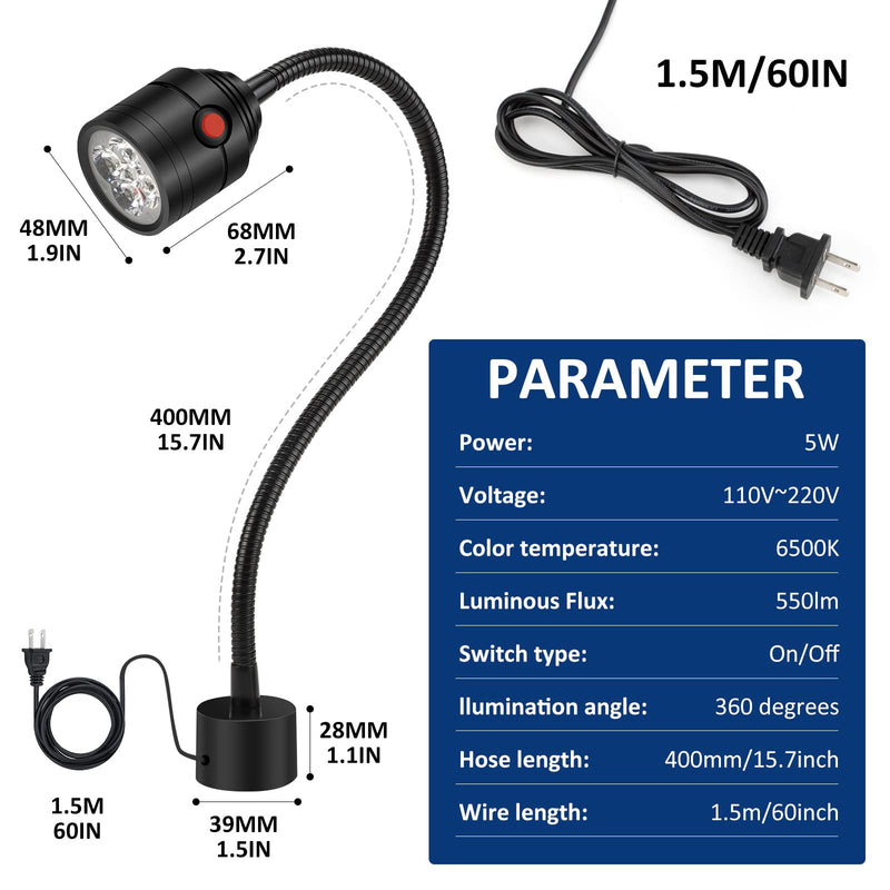 Magnetic Work Light, LED Machine Light with Flexible Gooseneck and Magnetic Base, Shop Tool Lamp for Lathe, Work Bench, Sewing Machine, Grill, Industrial Lighting Black - NewNest Australia