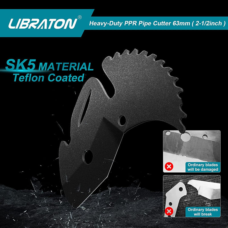 Libraton PVC Pipe Cutter, Up to 2-1/2", Ratchet Pipe Cutter Heavy-Duty, Pex Cutting Tool for Cutting PEX, PVC, PPR Plastic Hoses and Plumbing Pipe 2-1/2"(63mm)
