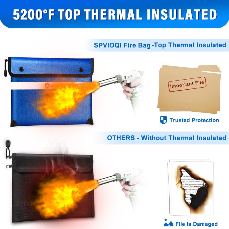 Upgraded Fireproof Document Bag - 5200F Heat Insulated, 14.2"x11" Fireproof Money Bag with 8 Layers of Functional Materials, Water & Fire Proof with Zipper/Metal Snap/Reflective Strip Blue Large Size