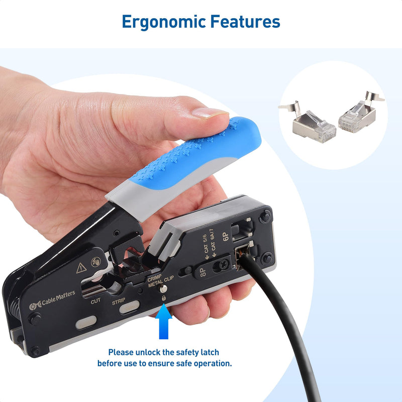 Cable Matters All-in-One Modular Ethernet Crimping Tool Cat 8 (Cat5 Cat6 Cat7 Cat8 Crimping Tool) for Shielded Pass-Through Connectors