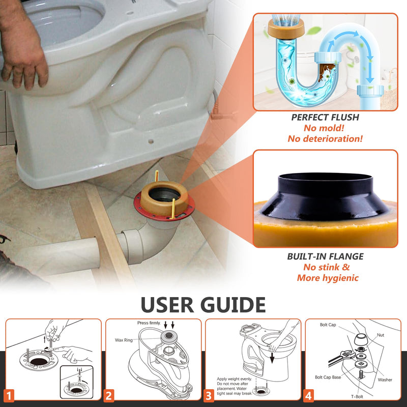 Toilet Wax Ring 2 Pack, Thick Toilet Bowl Wax Seal with Polyethylene Flange, Toilet Gasket Ring Fits 3-Inch or 4-Inch Waste Lines Toilet Wax Ring/ 2Pack
