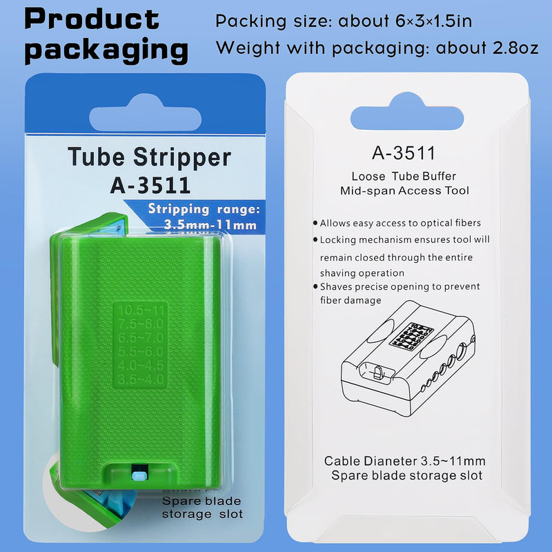 A-3511 Tube Stripper Stripping range 3.5-11mm Replaceable blade Cable Tube Slitter Fiber Optic Mid Span Cable Cutting Tool Jacket Tube Slitter Loose Tube Buffer with 12pcs spare blade
