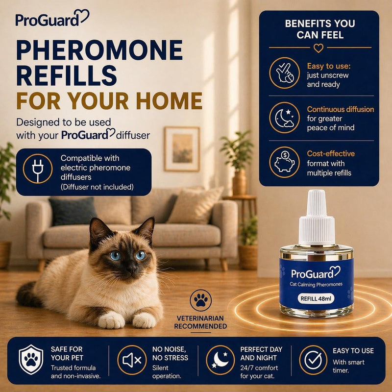ProGuard® Cat Calming Diffuser Refill 6 Pack Cat Calming Pheromone Diffuser Refill Cat Plug in Pheromones Cat Stress Diffuser Cat Pheromones Calming for Cats Anxiety and Stress 48ml Vial-180 Days
