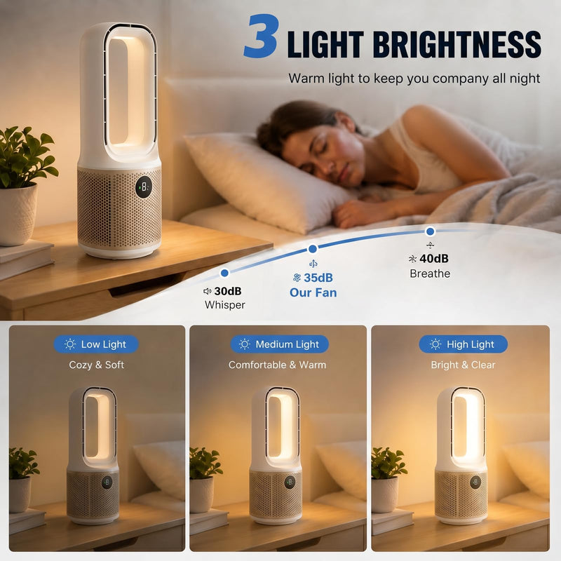 Bladeless Desk Fan, USB Rechargeable, Quiet, 9 Speeds, 60° Oscillation 13 inches