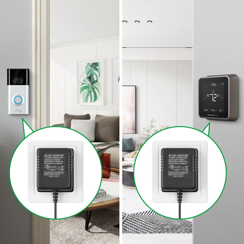 24Volt 500mA UL Certified Doorbell Transformer, C Wire Adapter Thermostat, Competible with All Versions of Ring Doorbell and Thermostat for Nest Ecobee(16.4FT Charging Cable-UL Certified)