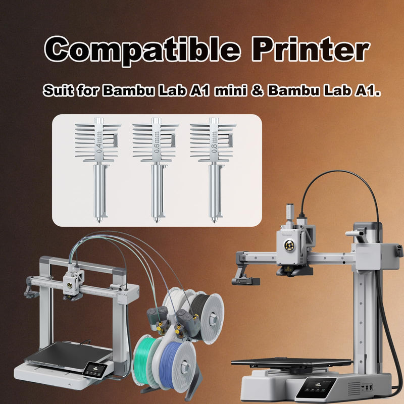 3Pack 0.4mm/0.6mm/0.8mm Upgrade A2L/A1/A1 mini Hotend with 6 Silicone Covers and 4 Nozzle Silicone Brushes, Hardened Steel Quick Swap Nozzle Extruder Kit Print Head for Bambu Lab 3D Printer 0.4/0.6/0.8MM A1/A1 mini