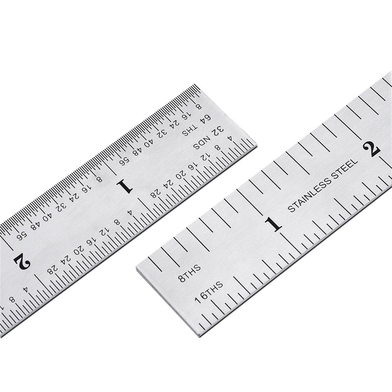 eBoot 2 Pack Stainless Steel Ruler Machinist Engineer Ruler, Rigid Metal Ruler with Inch Graduations 1/8, 1/16, 1/32, 1/64 Inch for Engineering, School, Office, Architect, and Drawing, 6 Inch