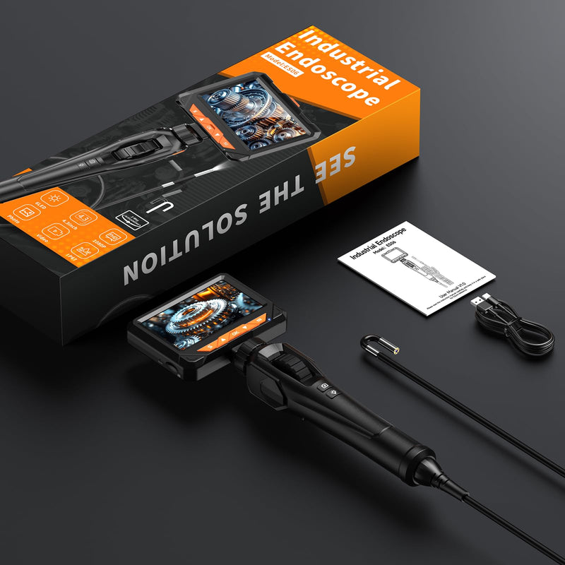 Two-Way Articulating Borescope, Endoscope Camera with Light, 1080P Industrial Inspection Camera with 4.3" Screen, 5FT Flexible Snake IP67 Waterproof Scope for Automotive, Wall, HVAC & Mechanics