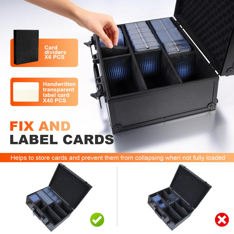 Toploader Storage Box for 3” x 4” 35pt Rigid Cards,Trading Card Case with Key Lock for Sports Cards Holds 600+ Toploaders or 135+ Magnetic Holders with 40pcs Labels and 6 Foam