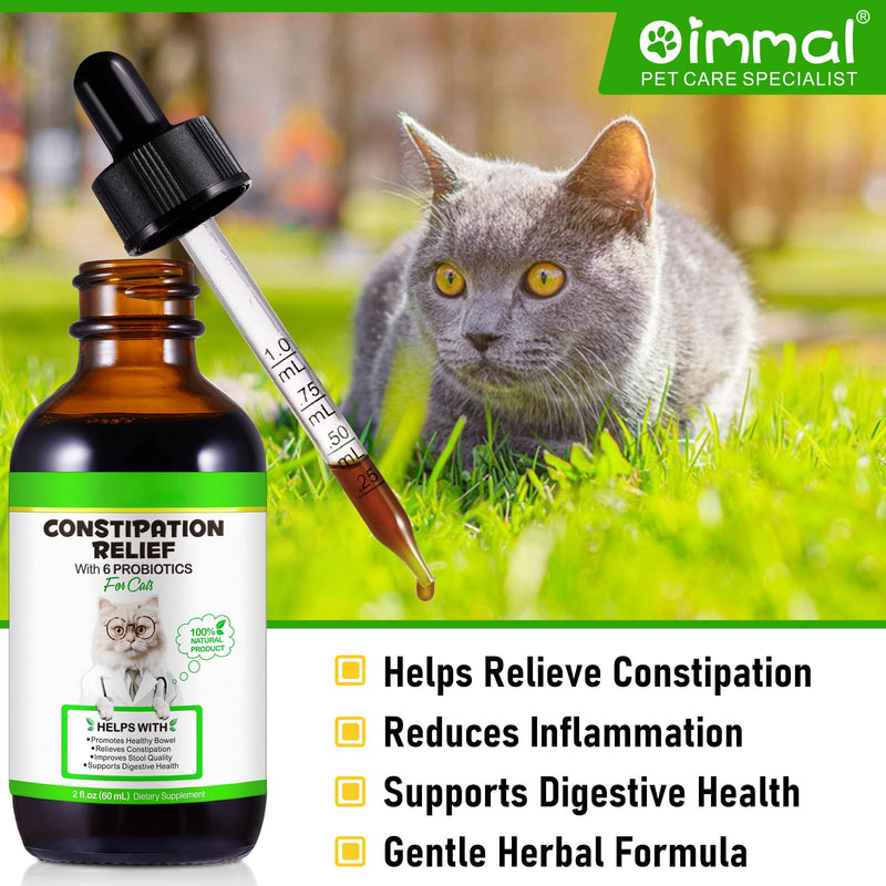 Cat Constipation Relief - Natural Laxative with 6 Probiotics Stool Softener, Digestive Support for Hairball Relief & Bowel Movement, Promotes Digestive Health, 2 fl oz (2 PCS) 2 PCS