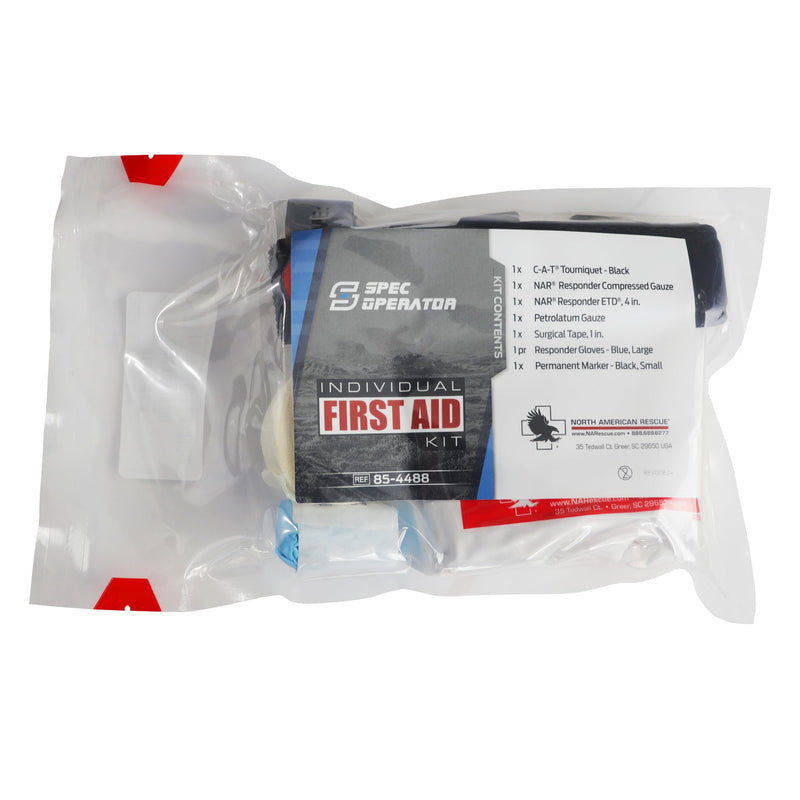 NAR Individual First Aid Kit | C-A-T Tourniquet, Trauma Dressing, Gauze | Vacuum Sealed, Clear