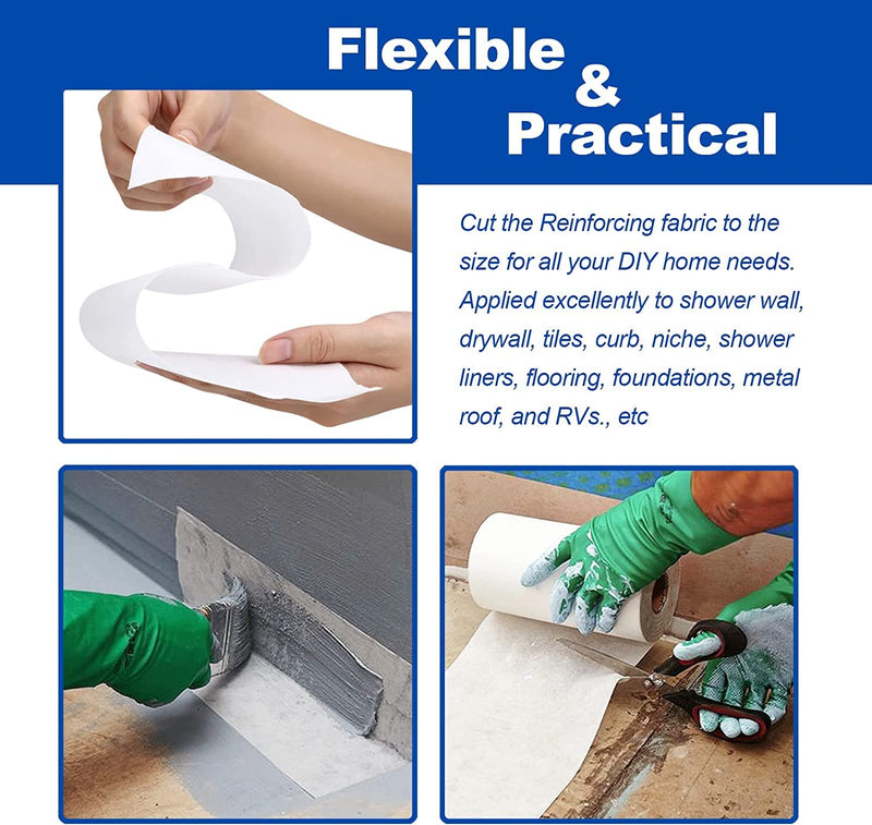 2 Pack 4 Inches x 164 Feet Waterproofing Membrane Anti Fracture Fabric, Reinforcing Water Barrier Drywall Mesh Tape, Liquid Waterproof Membrane Fiberglass Tape for Shower Wall,Seam 2 Pack 4 Inches x 164 Feet (328ft total)