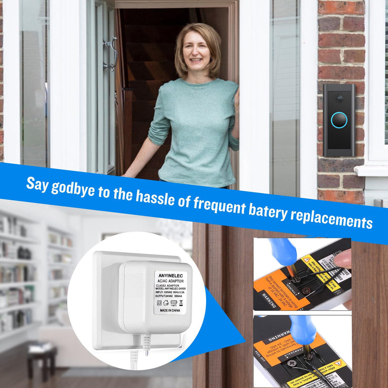 24V Doorbell Transformer,C-Wire Thermostat Adapter, for Ring Doorbell or Thermostat,Compatible with Ecobee,Sensi,Honeywell,Nest Hello,Wyze,Eufy (26.2 FT White) 24V