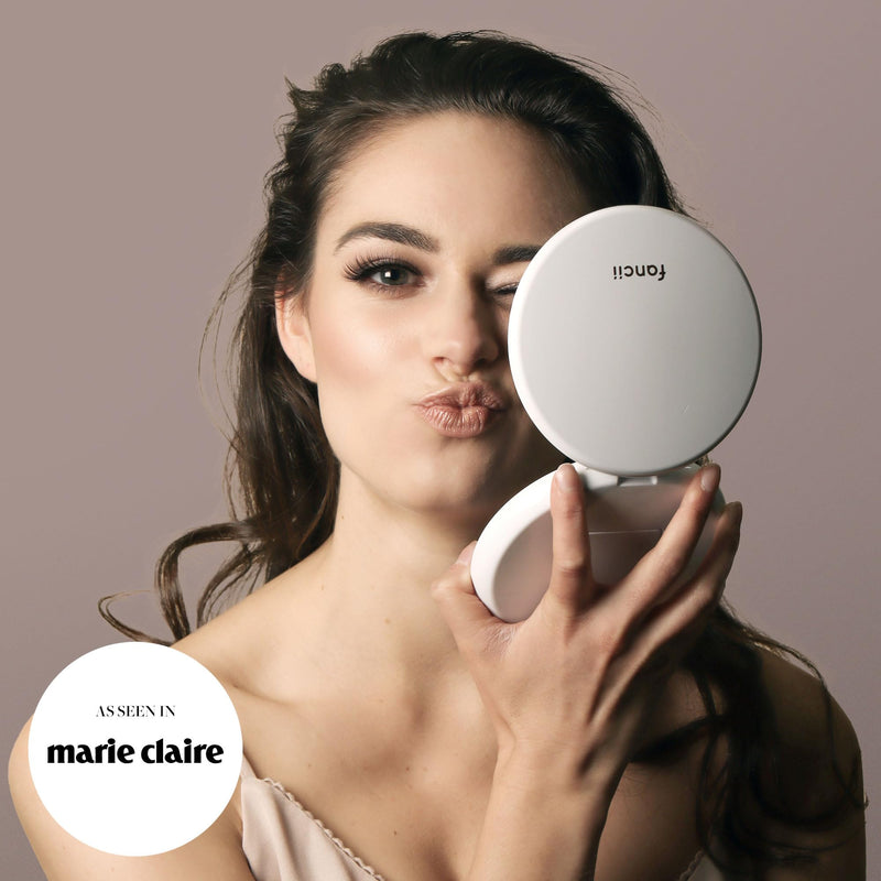 Fancii LED Lighted Travel Makeup Mirror, 1x/10x Magnification - Daylight LED, Compact, Portable, Large 5" Wide Illuminated Folding Mirror (Lumi) White