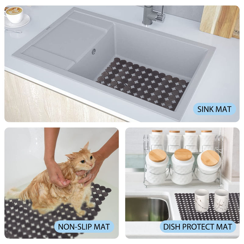 Kitchen Sink Protector Mat - 2Pack Adjustable Sink Protectors for Kitchen Stainless Steel Sink - Fast Draining Sink Mats for Bottom Of Kitchen Sink - Dishes and Glassware - Easy to Clean & Diy Cut Black transparent