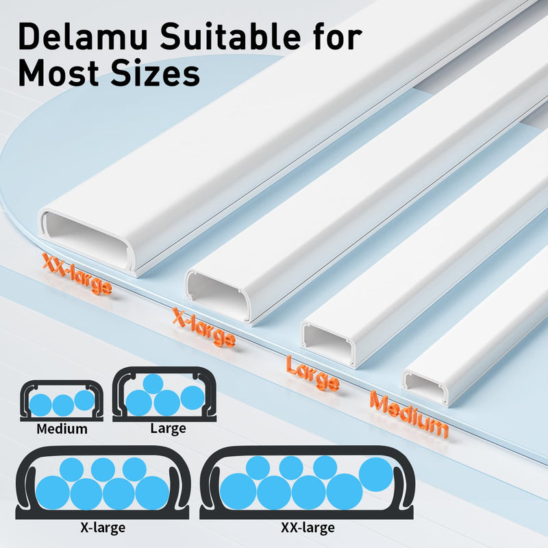 Delamu Cord Hider, 62.8in Cable Hider, Cord Covers for Wires on Wall, Wire Covers for Cords, Wire Hiders for TV on Wall, Easier Setup Cable Cover Cable Management, 4X L15.7 W0.94 H0.47in Medium White
