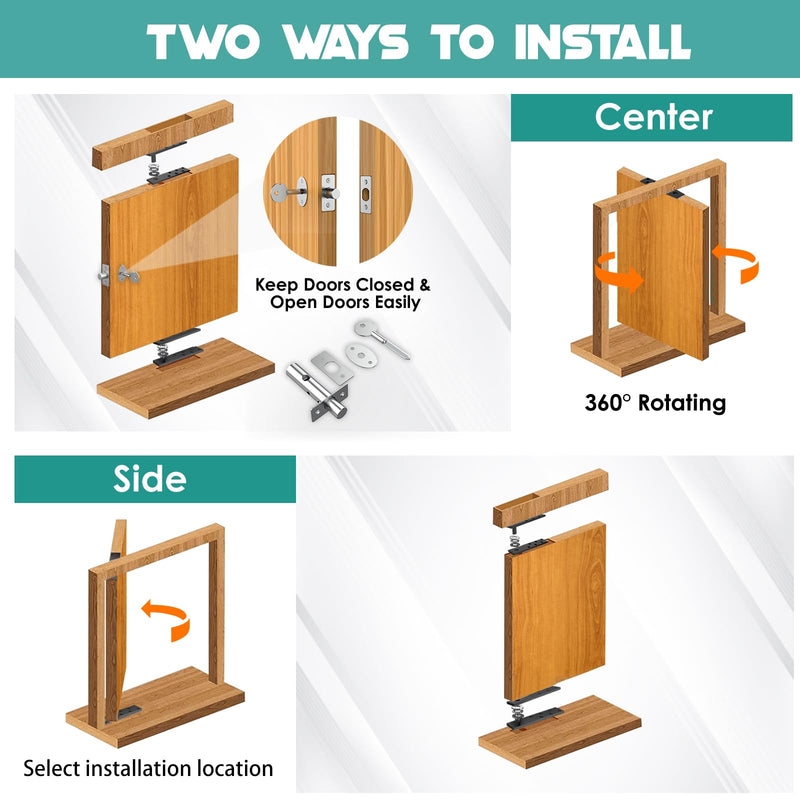 Door Pivot Hinges Heavy Duty, 360 Hidden Hinge Kit for Murphy Bookshelf | Fits wooden bookshelves and concealed cabinets, medium size, advanced lock style, secret door hardware