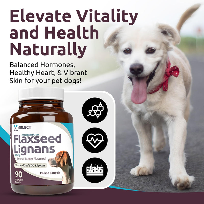 K9 Select Concentrated Flaxseed Lignans for Dogs, 20mg 90 Tablets, Peanut Butter Flavored Chewable, Impove Coat - NewNest Australia