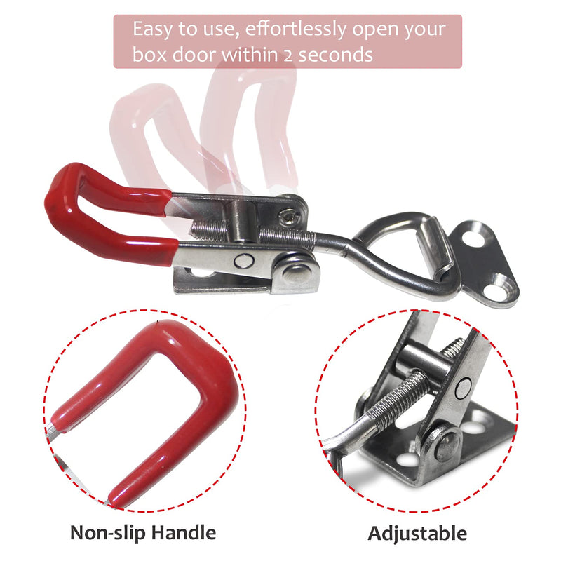 2pcs Toggle Latch Clamp 4001, Adjustable 304 Stainless Steel Pull Hasp Latches, Quick Release Hand Tool Toggle Clamp for Smoker Lid Jig,Case Trunk,Door,220Lbs Holding Capacity