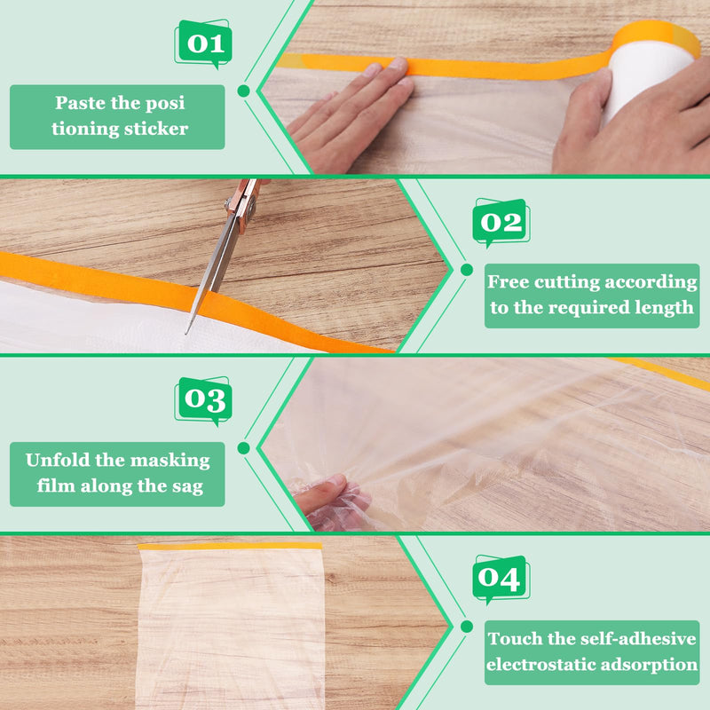 12 Rolls Pre-Taped Painting Masking Film, 3 Sizes 12