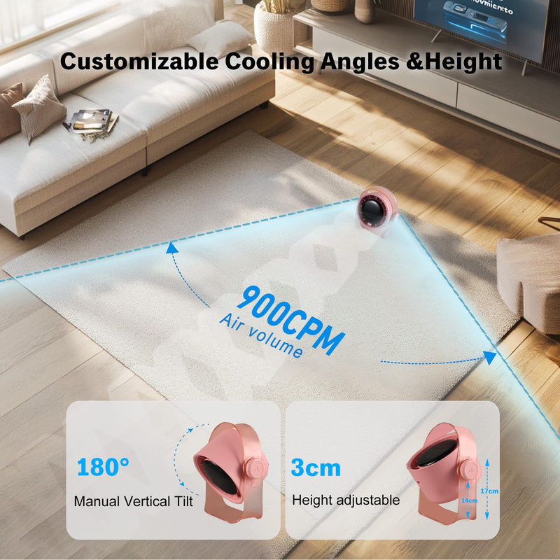VAVOFO Desk Fan, Small Quiet LED Display Portable USB Fan, 180°Tilt, 100 Speeds, 5 Modes, Rechargeable 3600mAh Battery Operated Table Fans For Office, Bedroom, Outdoor（PINK） Pink 3600.0 Milliamp Hours
